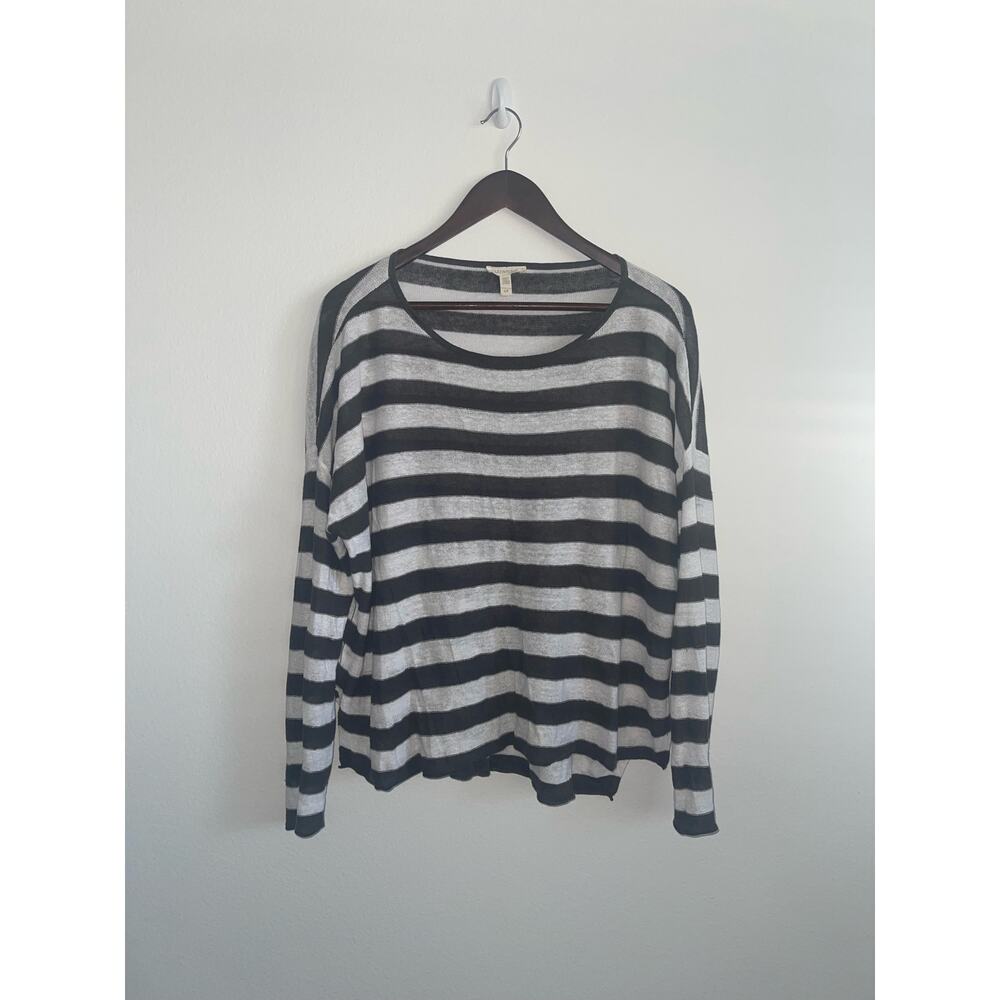 Eileen Fisher stripped sweater top gray black white slouchy long sleeve emo punk